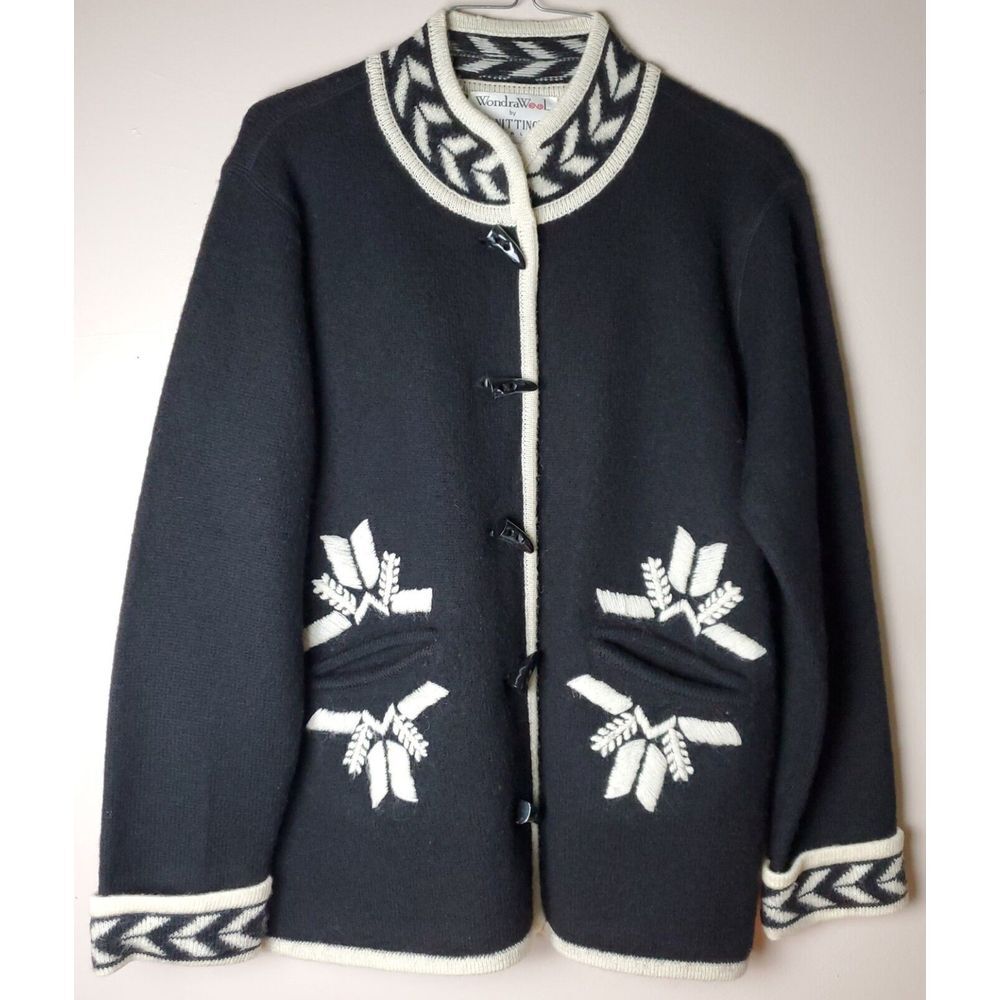 Vintage Wondrawool Knitting Needles Boiled Wool Nordic Sweater‎ Cardigan Small
